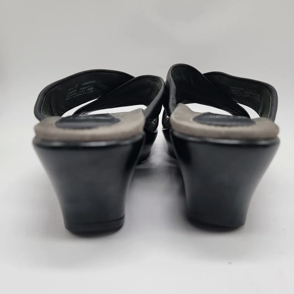 Dansko Avalon Black Leather Crisscross Wedge Sandals Women's  Sz 6.5 US / 37 EU